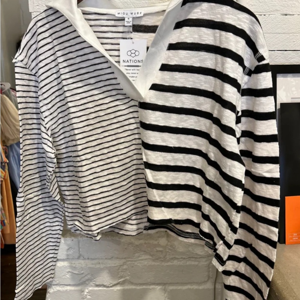Black and White Striped Long Sleeve Top